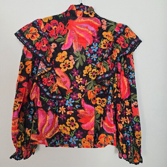 NWOT FARM Rio Black Spring Banana Multicolor Long Sleeve Shirt Size Small - Picture 5 of 8